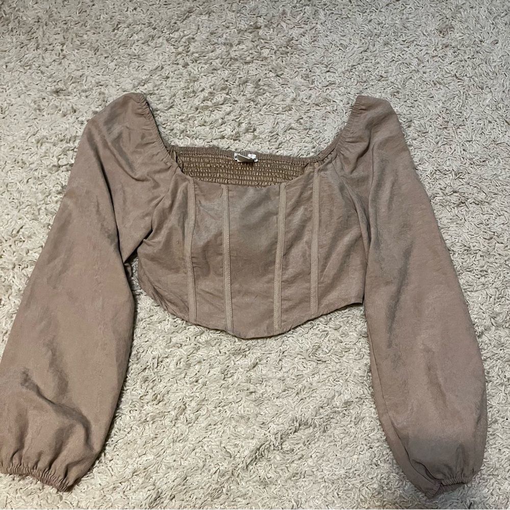 Kirious Los Angeles Tan Corset Top with Balloon Sleeves size large